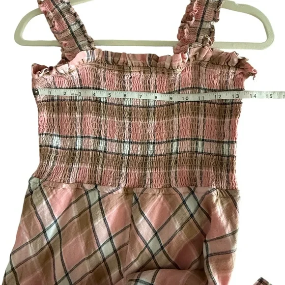 sundays Pink Plaid Smocked Maxi Dress with Ruffle Hem New with tags - Picture 8 of 11